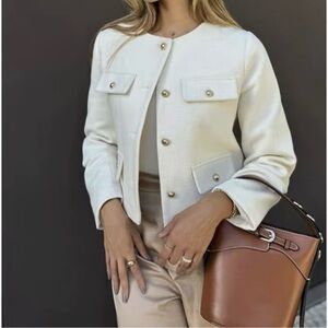 NWT ZARA Women's Jacket Blazer  Cream Gold Buttons Ecru Sz L  Formal F37